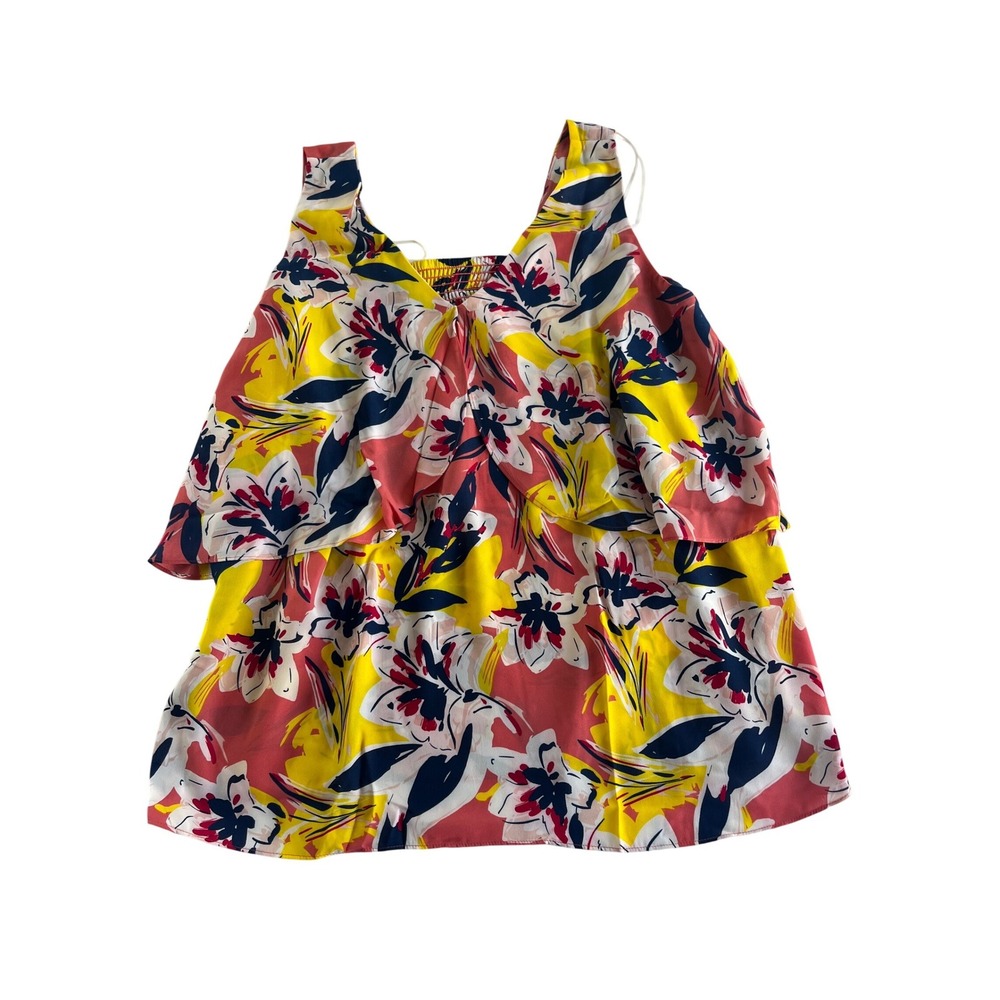 Notations Woman Floral Tiered Sleeveless‎ Top Pink Yellow 2X ZDOU0973 NWT
